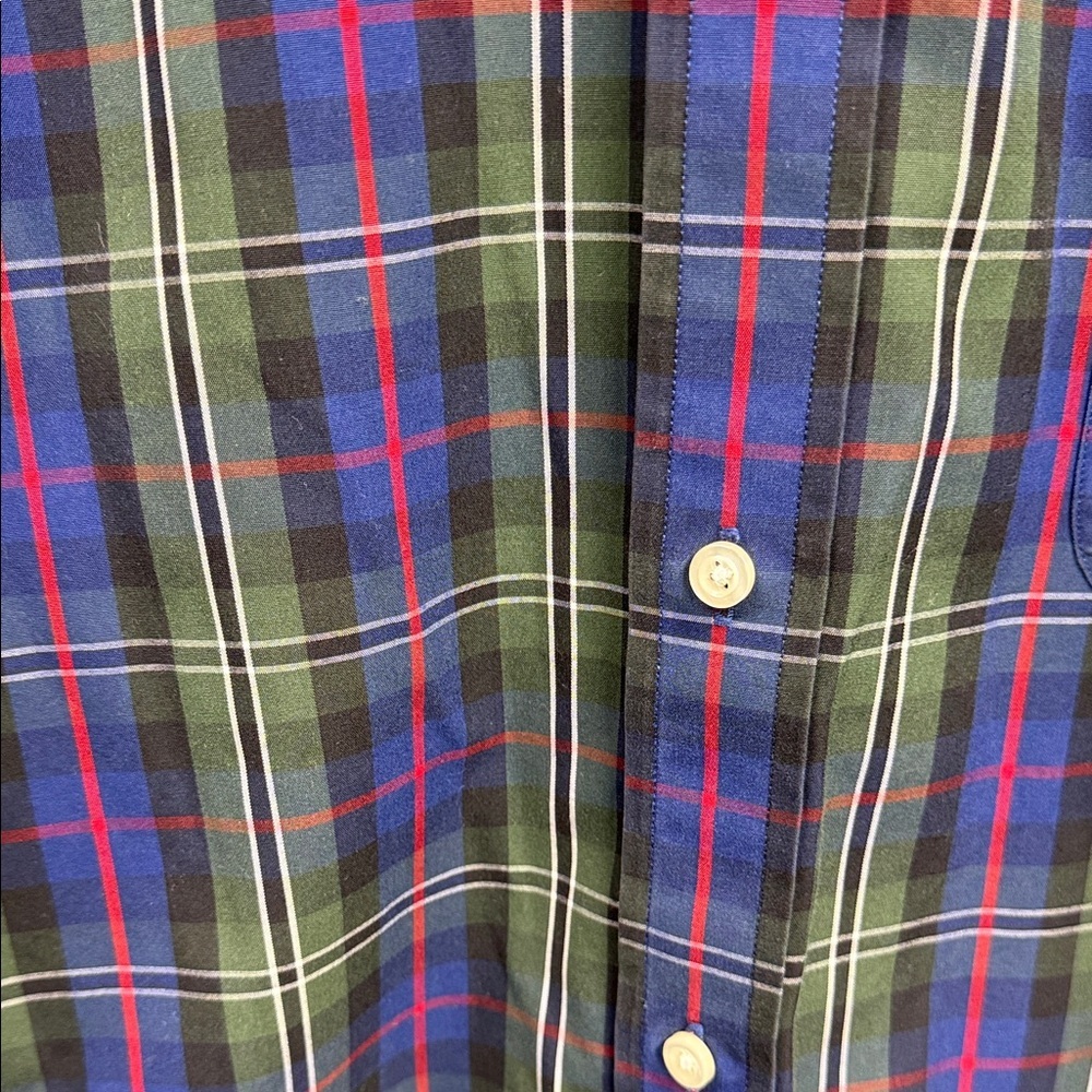 Lands' End Men's Casual Plaid Shirt - Green and Blue - Picture 3 of 6